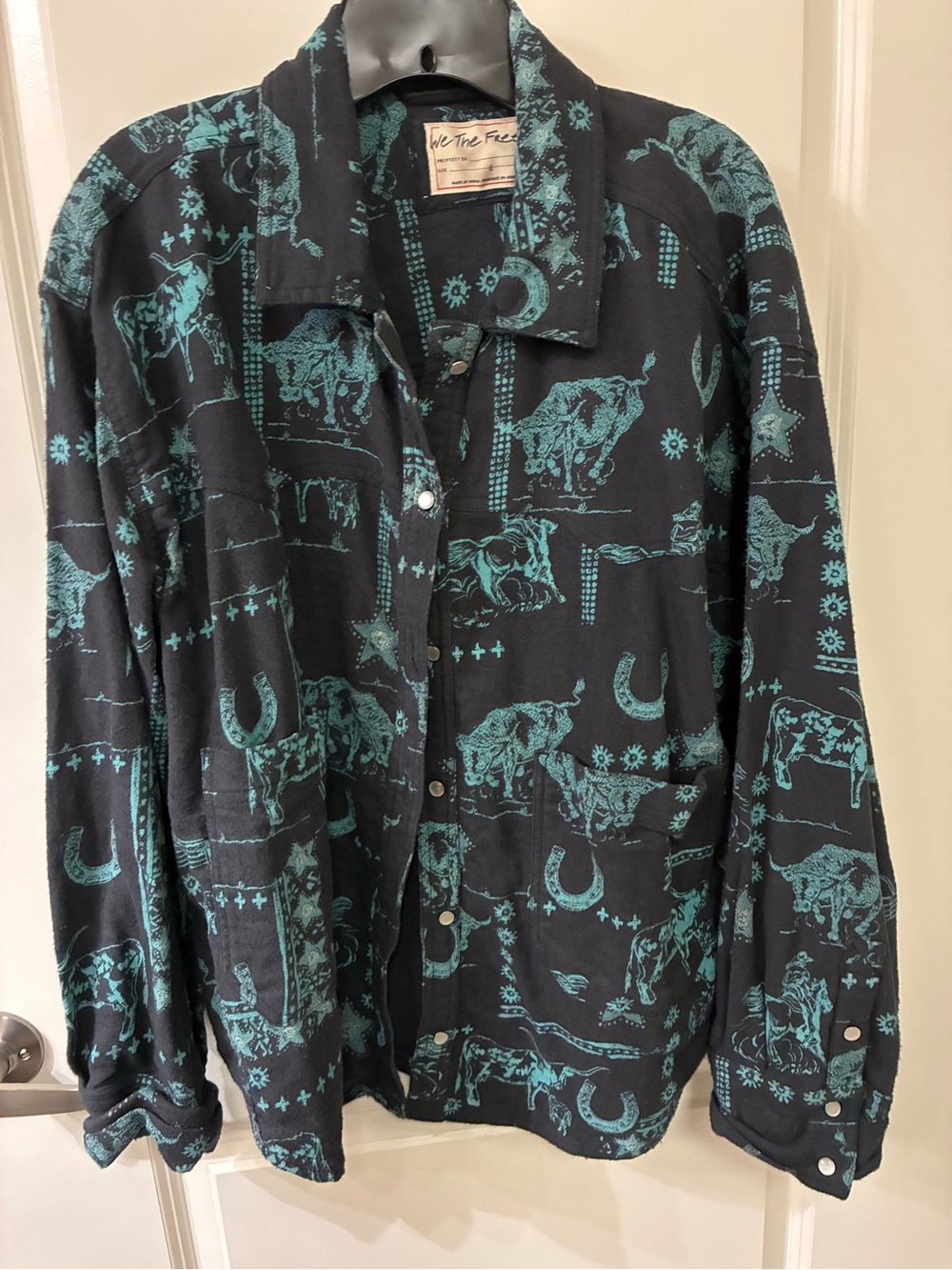 We The Free Black & Teal Western-Print Lightweight Shirt Jacket